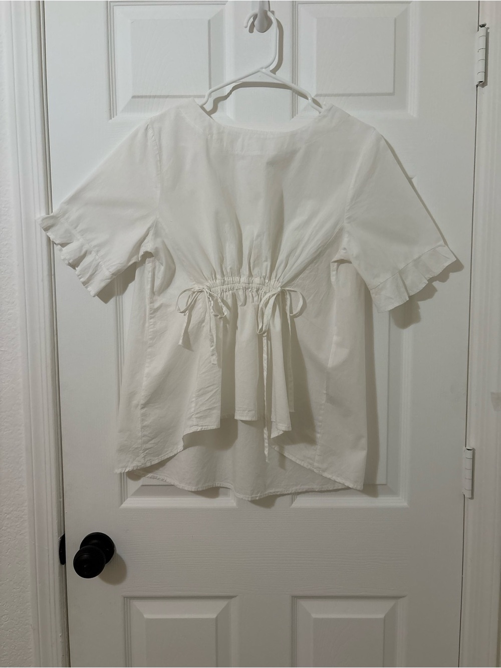 Cellabie Women's Medium White Drawstring Short Sleeve Blouse